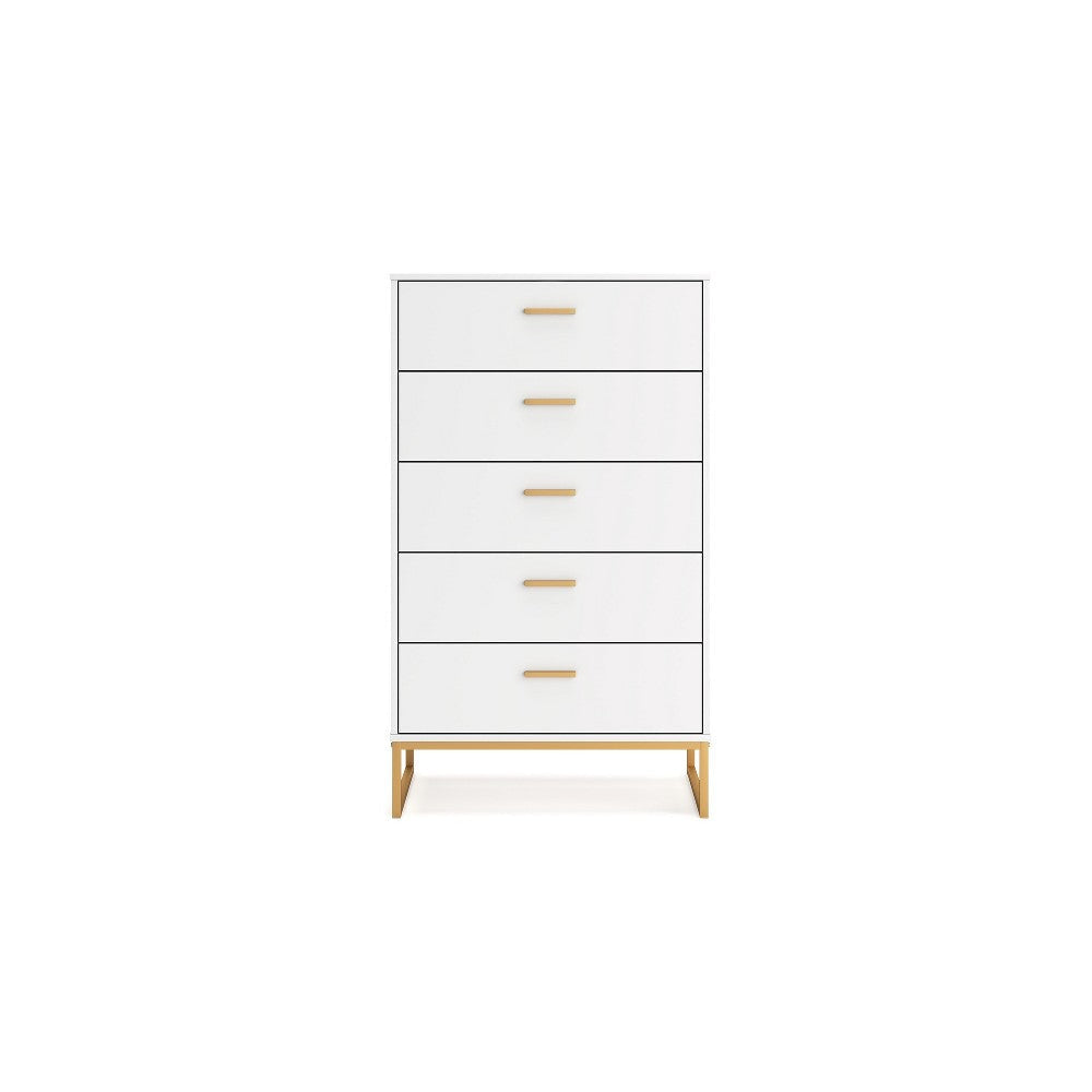 Ashley Alli Tall Dresser Chest | 5 Drawers | Matte White | Gold Metal | 51’’ BM327936