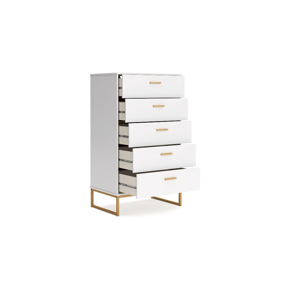 Ashley Alli Tall Dresser Chest | 5 Drawers | Matte White | Gold Metal | 51’’ BM327936
