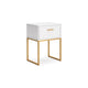 Ashley Alli Nightstand | 1 Drawer | Matte White Wood | Gold Metal Legs | 26’’ BM327937