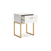 Ashley Alli Nightstand | 1 Drawer | Matte White Wood | Gold Metal Legs | 26’’ BM327937