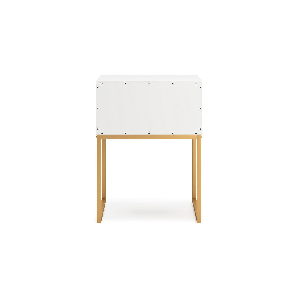Ashley Alli Nightstand | 1 Drawer | Matte White Wood | Gold Metal Legs | 26’’ BM327937