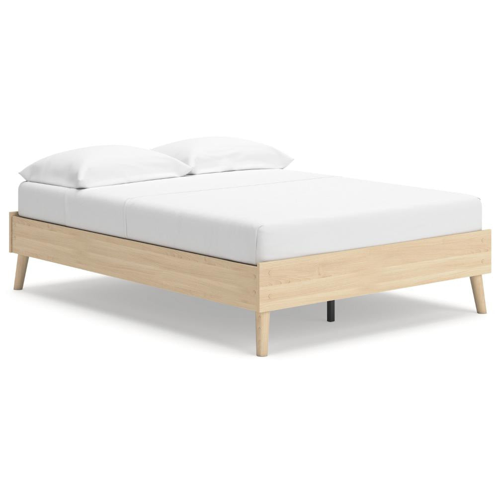 Ashley Abis Full Platform Bed | Natural Brown Wood | Low Profile Tapered Legs