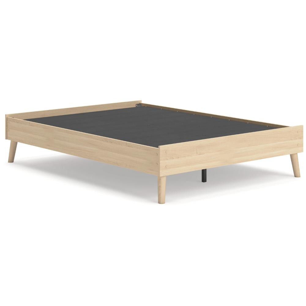 Ashley Abis Full Platform Bed | Natural Brown Wood | Low Profile Tapered Legs BM327938