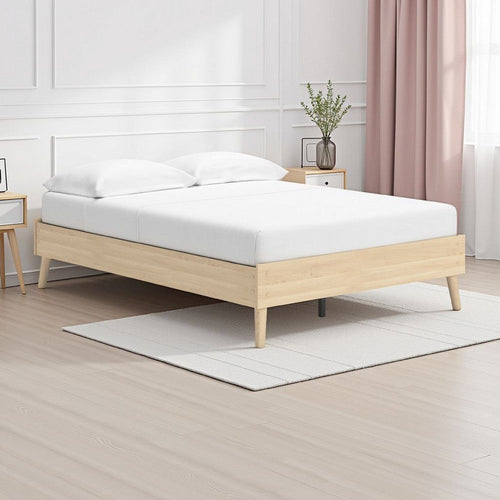 Ashley Abis Full Platform Bed | Natural Brown Wood | Low Profile Tapered Legs
