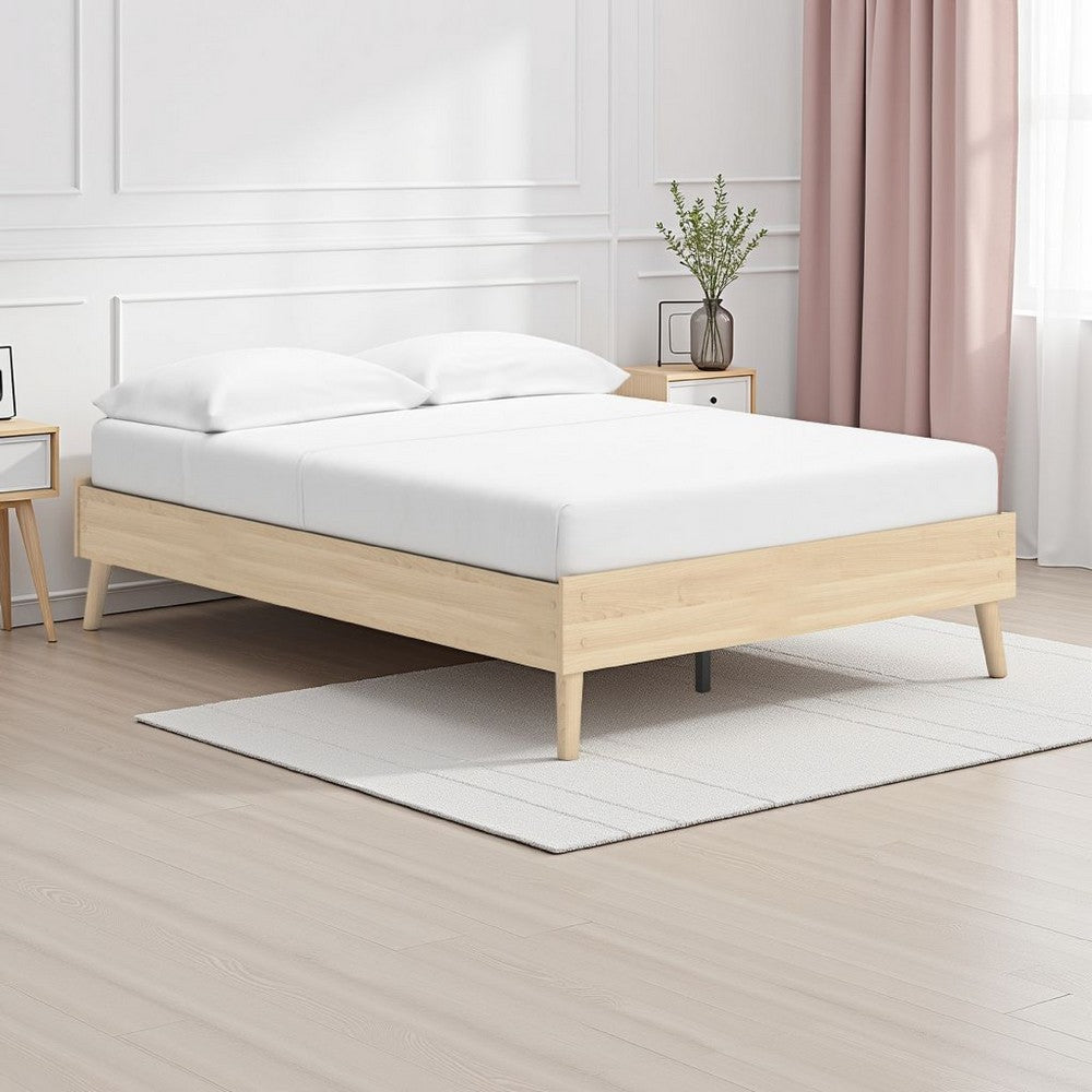 Ashley Abis Full Platform Bed | Natural Brown Wood | Low Profile Tapered Legs