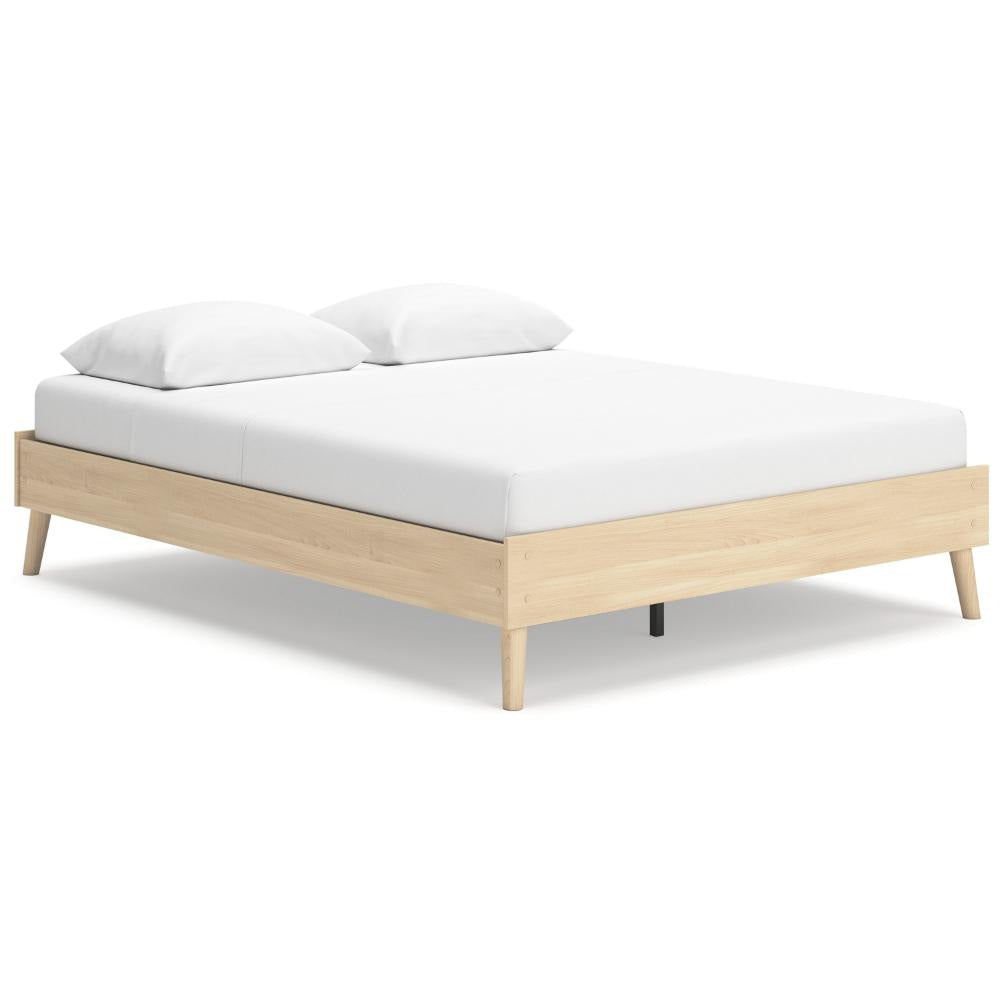 Ashley Abis Queen Platform Bed | Natural Brown Wood Low Profile Tapered Legs