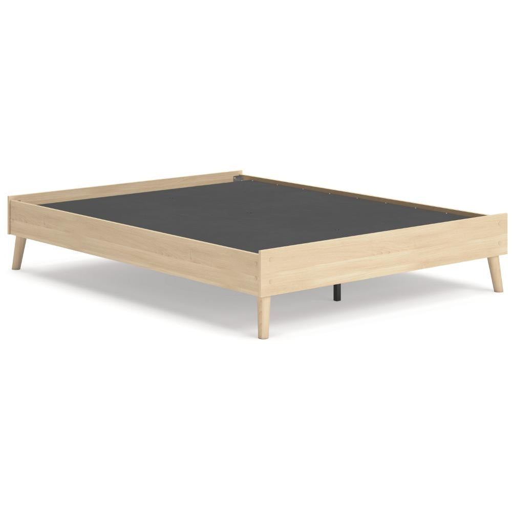 Ashley Abis Queen Platform Bed | Natural Brown Wood Low Profile Tapered Legs BM327939