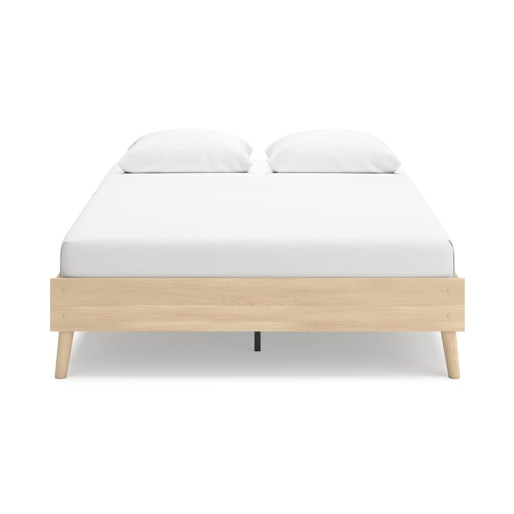 Ashley Abis Queen Platform Bed | Natural Brown Wood Low Profile Tapered Legs BM327939