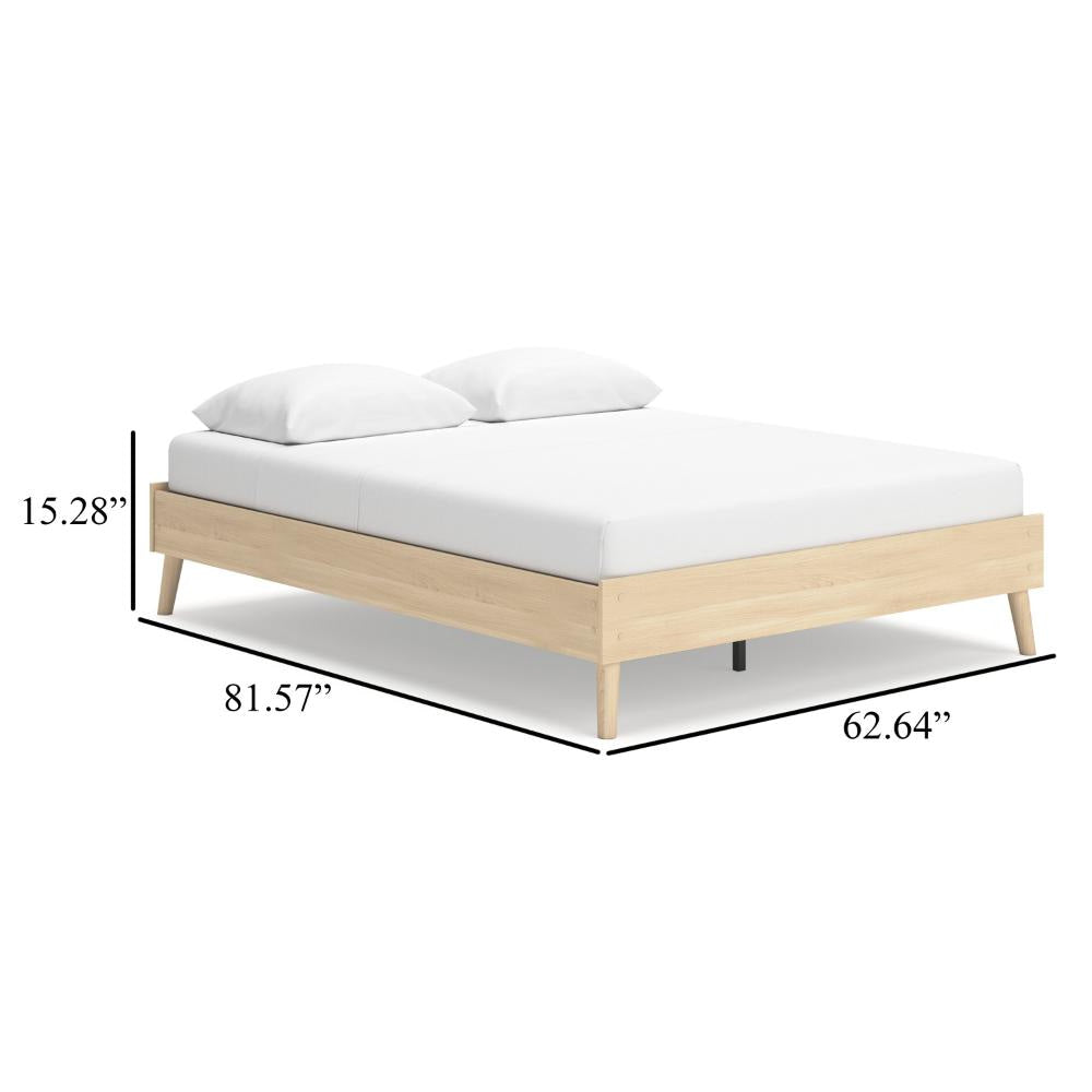 Ashley Abis Queen Platform Bed | Natural Brown Wood Low Profile Tapered Legs BM327939