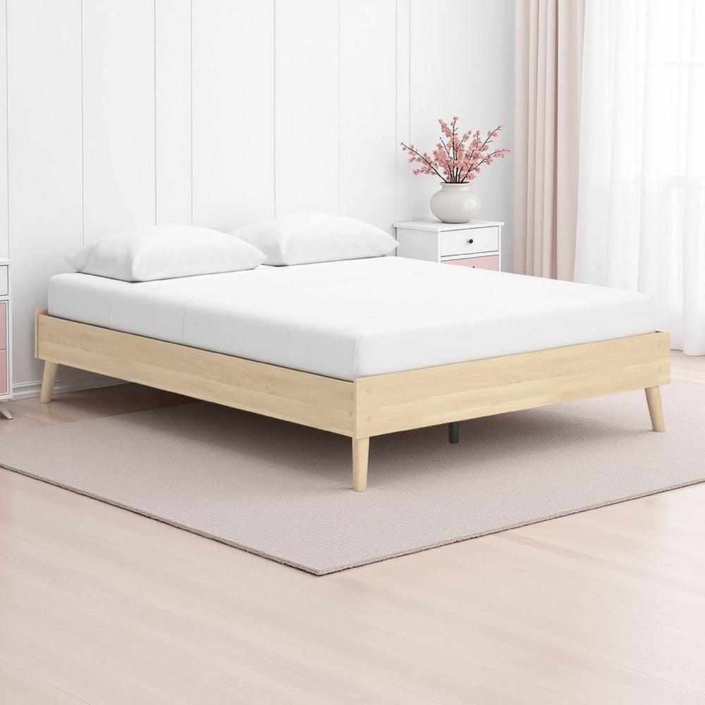 Ashley Abis Queen Platform Bed | Natural Brown Wood Low Profile Tapered Legs