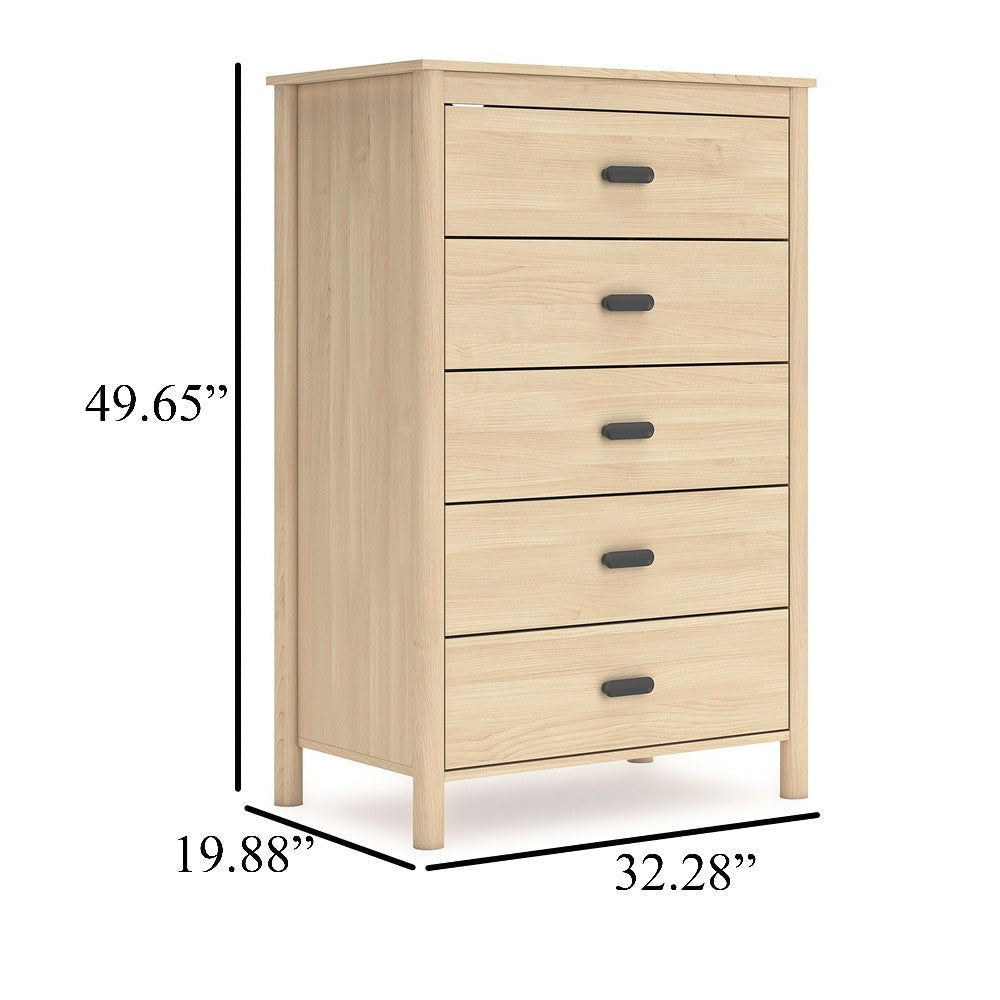 Ashley Abis Tall Dresser Chest | 5 Drawers | Natural Brown Wood | Black | 50’’ BM327941