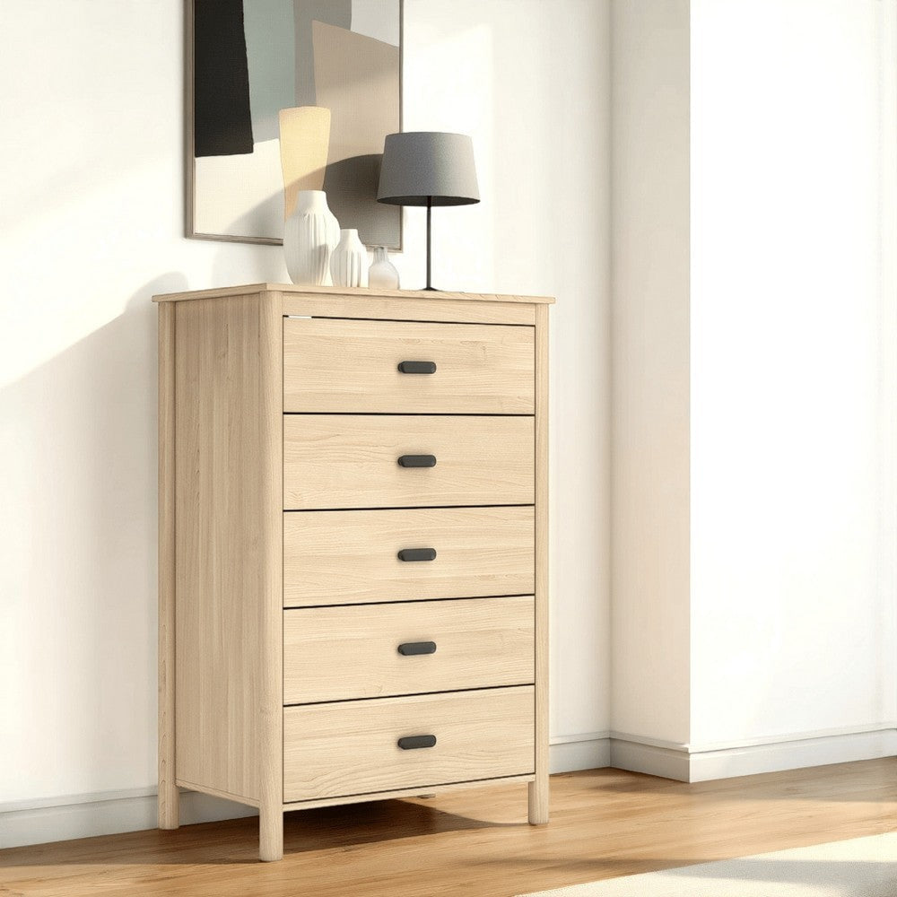 Ashley Abis Tall Dresser Chest | 5 Drawers | Natural Brown Wood | Black | 50"