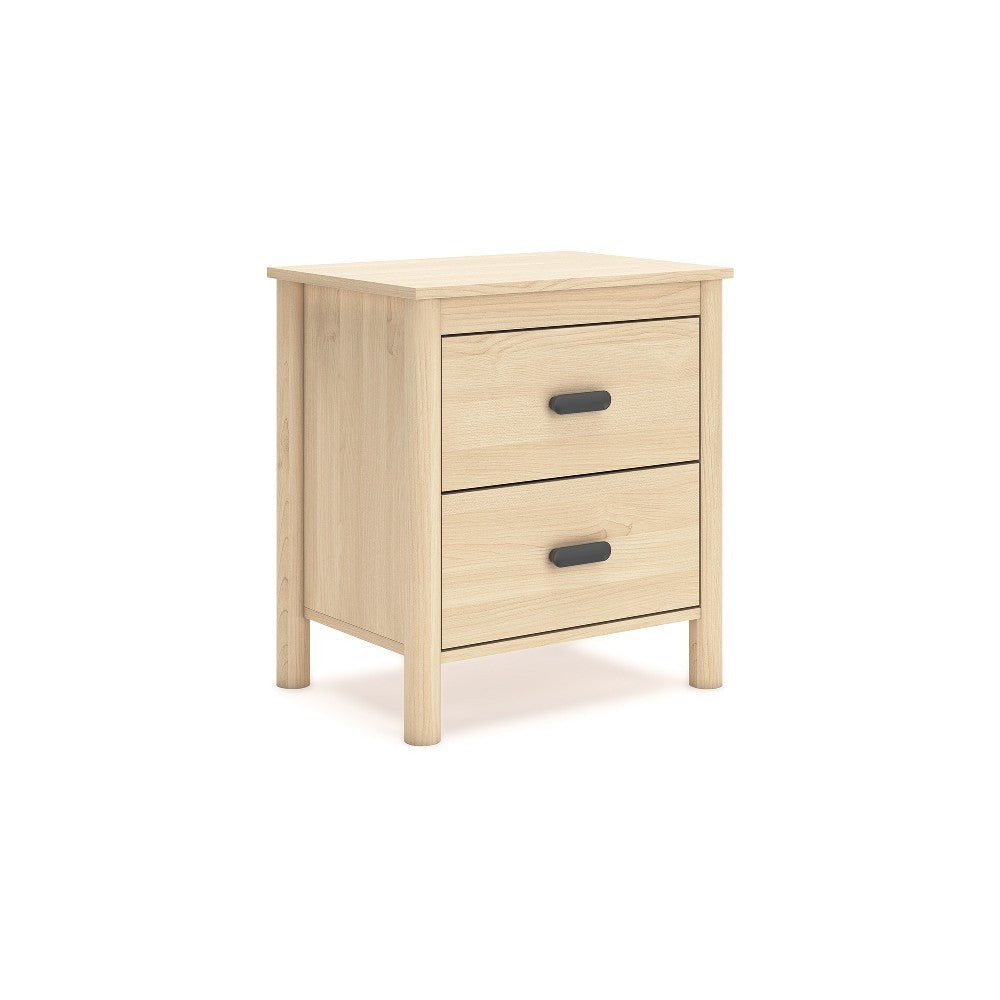 Ashley Abis Nightstand | 2 Drawers | Natural Brown Wood | Black Handles | 24"