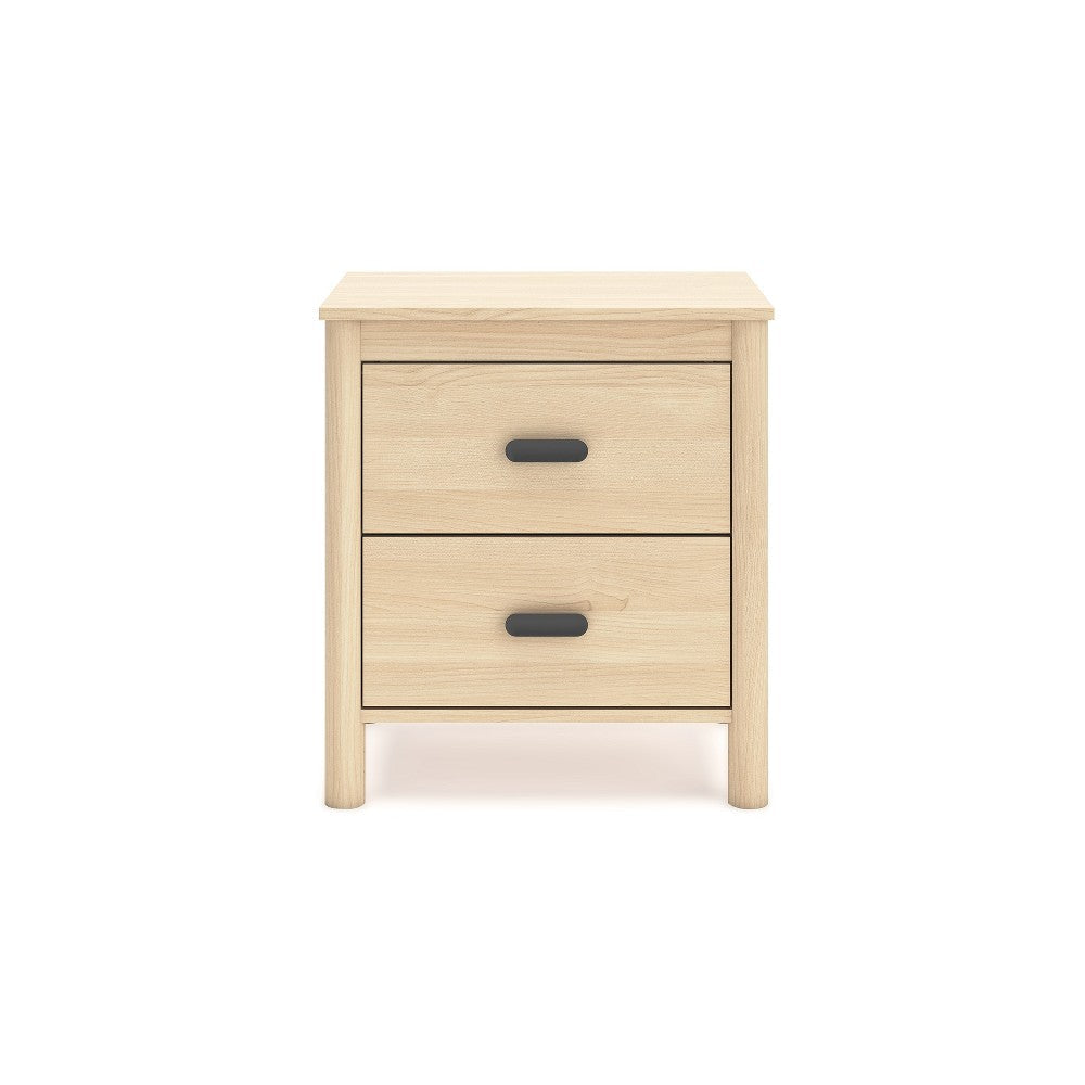 Ashley Abis Nightstand | 2 Drawers | Natural Brown Wood | Black Handles | 24’’ BM327942