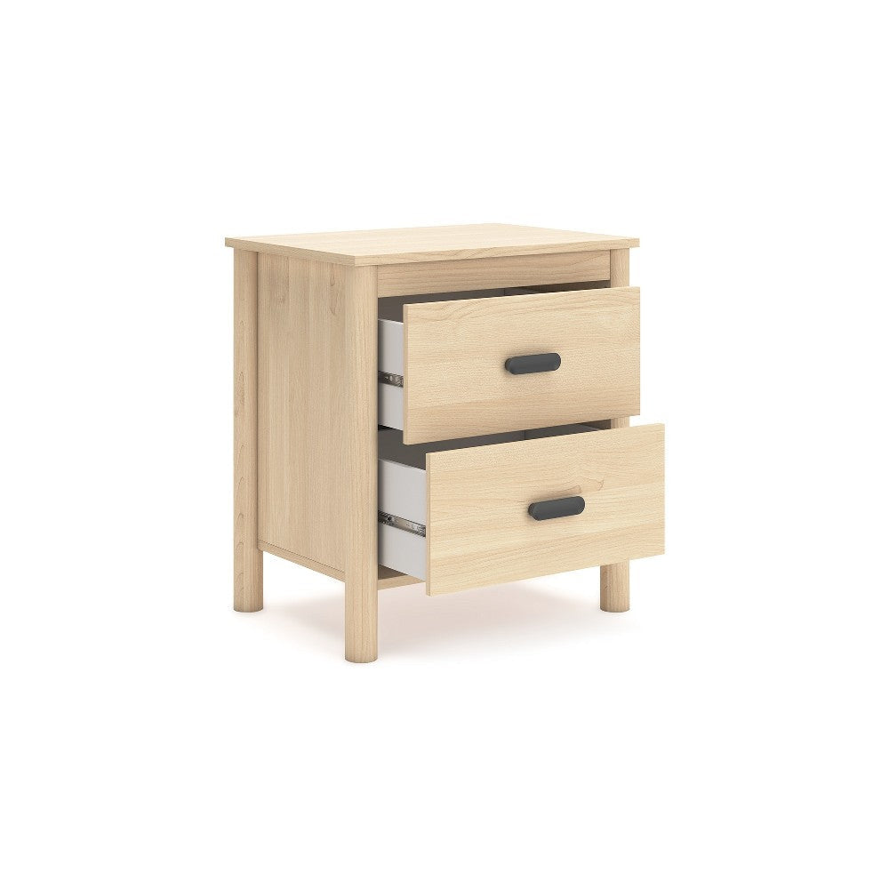 Ashley Abis Nightstand | 2 Drawers | Natural Brown Wood | Black Handles | 24’’ BM327942