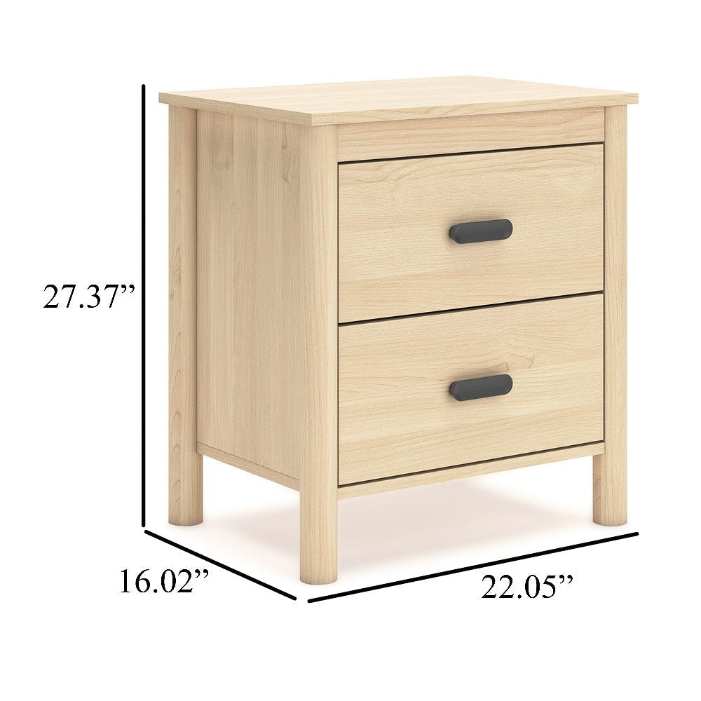 Ashley Abis Nightstand | 2 Drawers | Natural Brown Wood | Black Handles | 24’’ BM327942