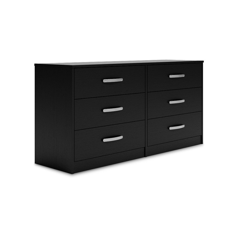 Ashley Finny Wide Dresser | 6 Drawers | Matte Black | Silver Metal | 59’’ BM327943