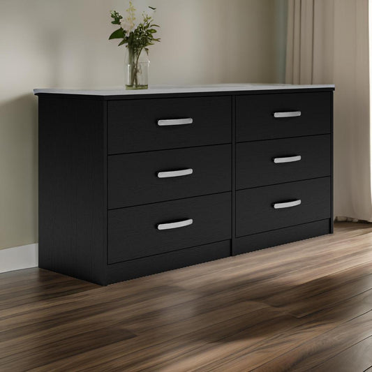 Ashley Finny Wide Dresser | 6 Drawers | Matte Black | Silver Metal | 59"