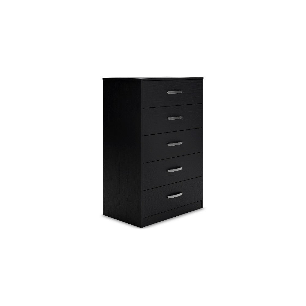 Ashley Finny Tall Dresser Chest | 5 Drawer | Matte Black | Silver Metal | 46"