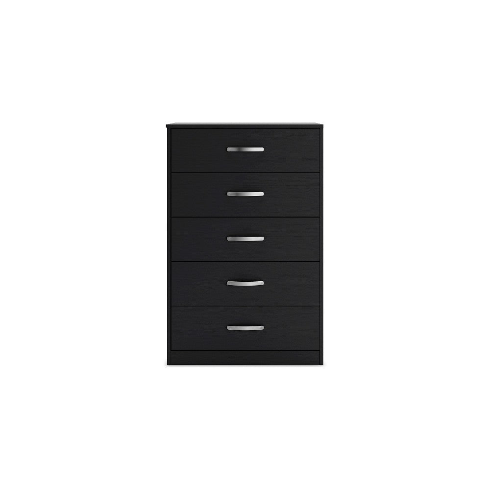 Ashley Finny Tall Dresser Chest | 5 Drawer | Matte Black | Silver Metal | 46’’ BM327944