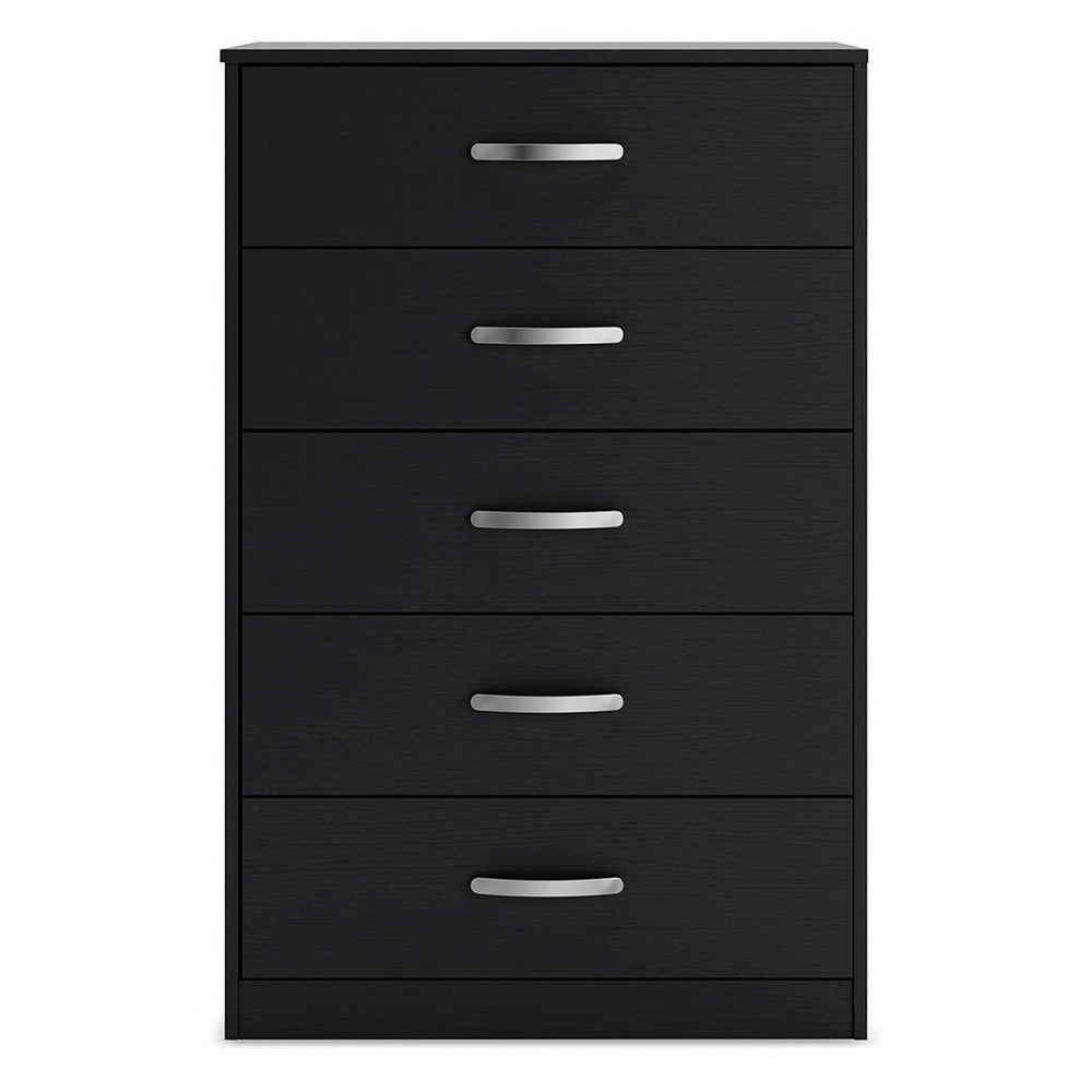 Ashley Finny Tall Dresser Chest | 5 Drawer | Matte Black | Silver Metal | 46"