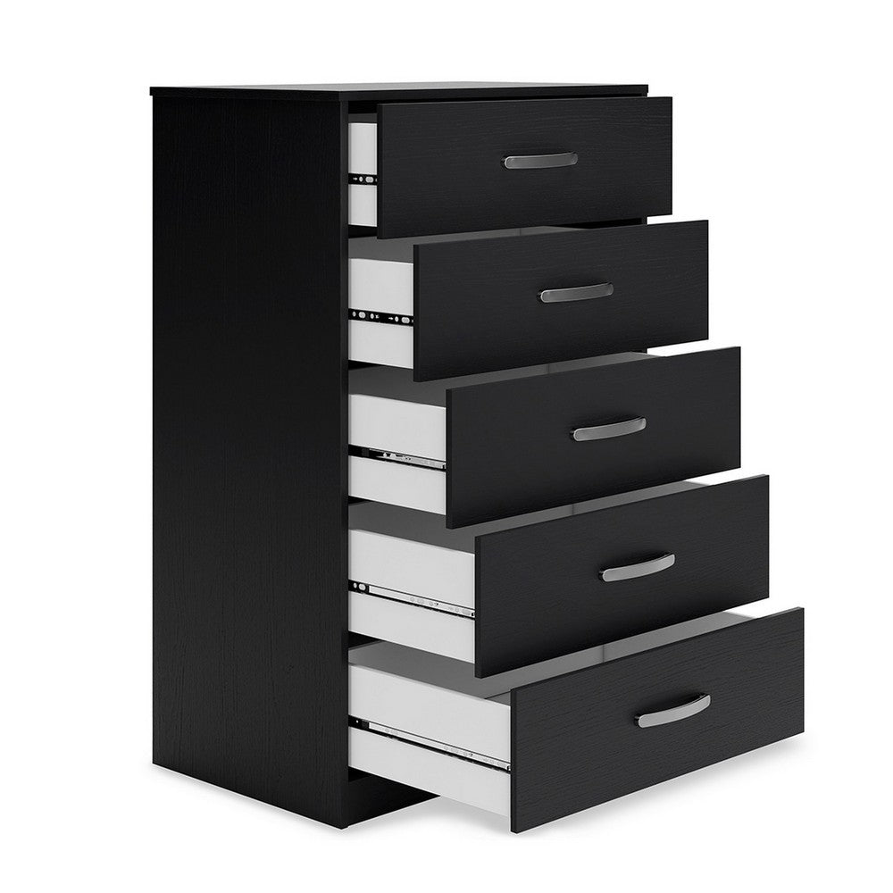 Ashley Finny Tall Dresser Chest | 5 Drawer | Matte Black | Silver Metal | 46"
