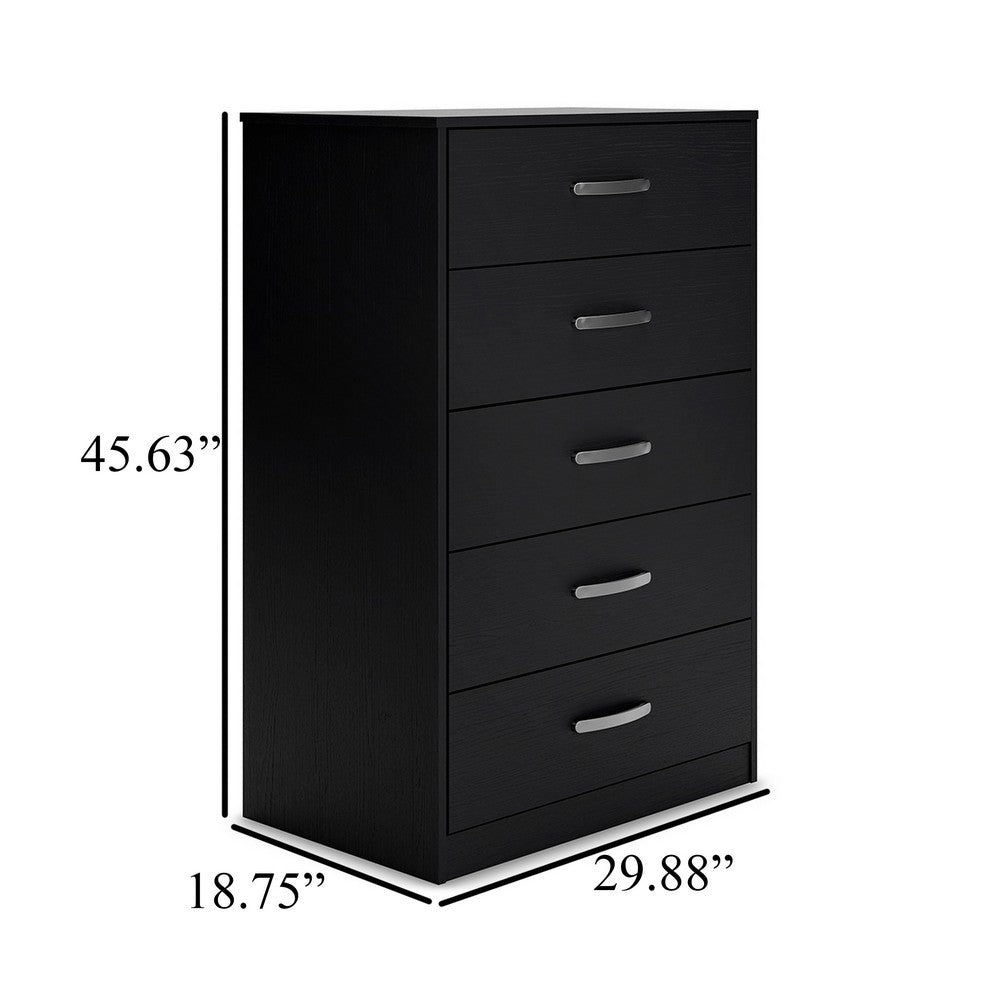 Ashley Finny Tall Dresser Chest | 5 Drawer | Matte Black | Silver Metal | 46"