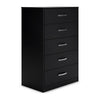 Ashley Finny Tall Dresser Chest | 5 Drawer | Matte Black | Silver Metal | 46"