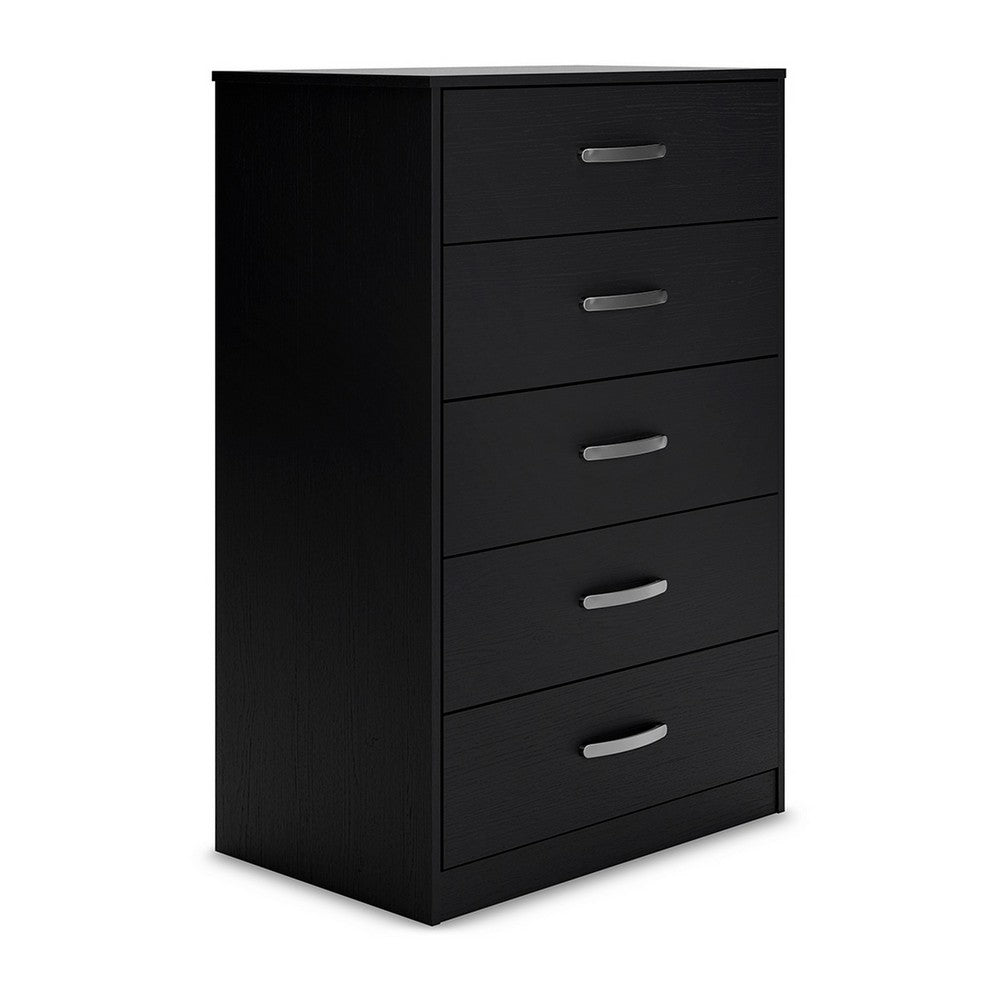 Ashley Finny Tall Dresser Chest | 5 Drawer | Matte Black | Silver Metal | 46"