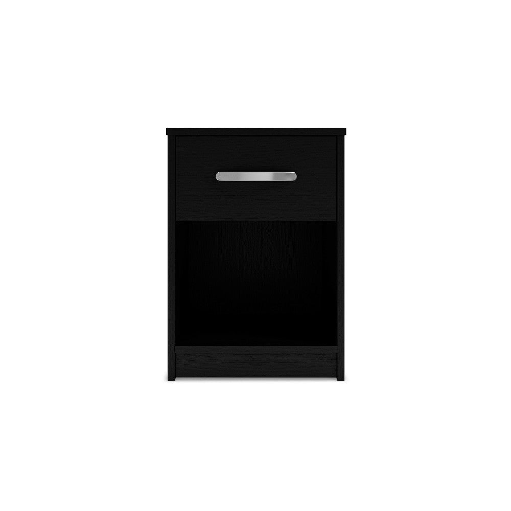 Ashley Finny Nightstand | 1 Drawer 1 Shelf | Matte Black | Silver Metal | 22’’ BM327945