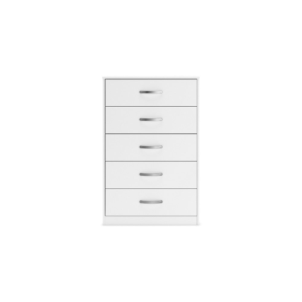 Ashley Eriss Tall Dresser Chest | 5 Drawers | White Wood | Silver Metal | 46’’ BM327947
