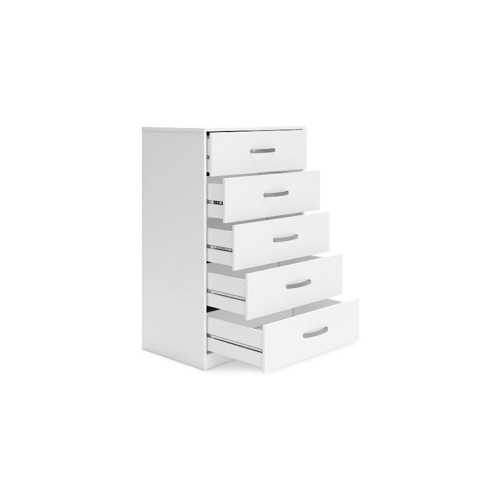Ashley Eriss Tall Dresser Chest | 5 Drawers | White Wood | Silver Metal | 46’’ BM327947