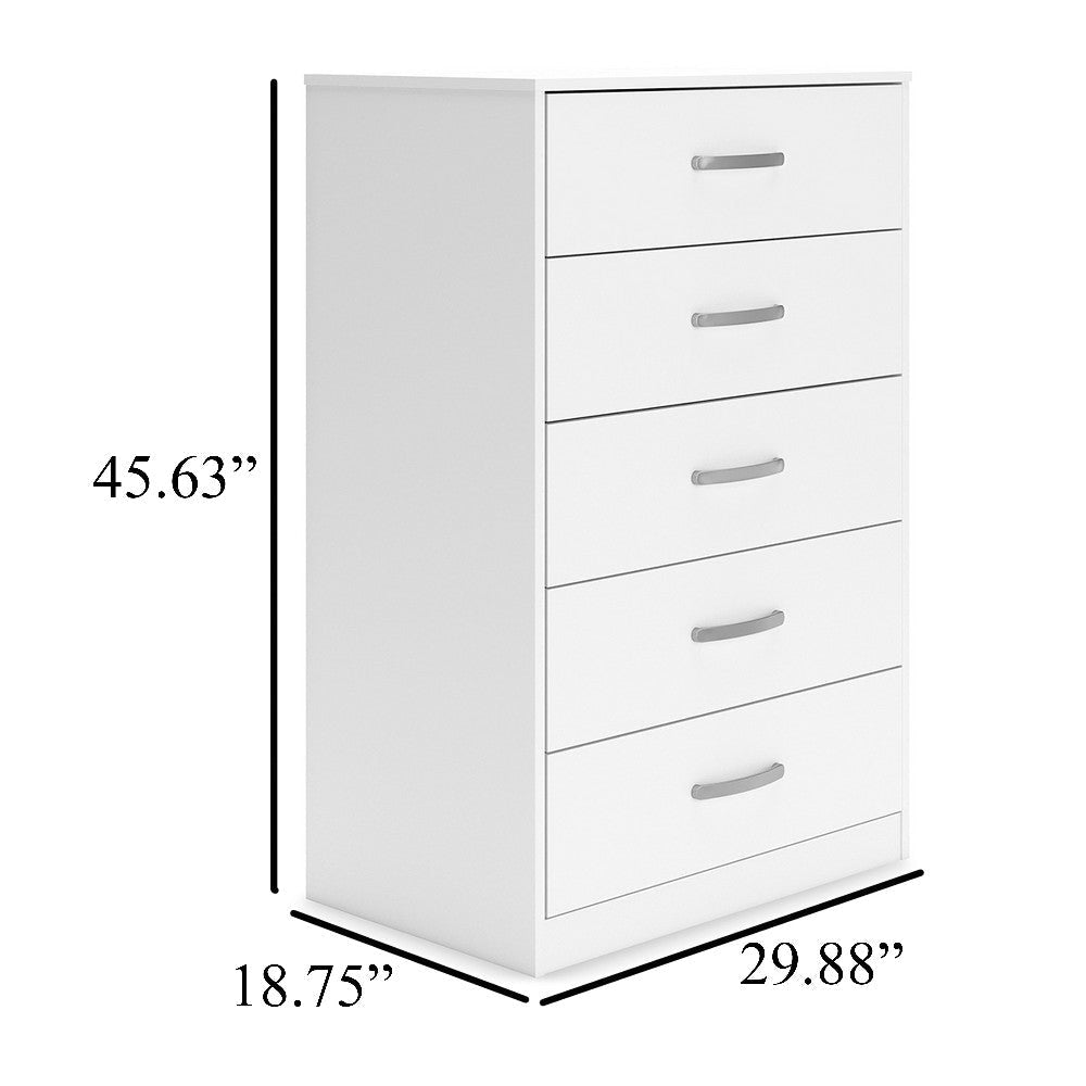 Ashley Eriss Tall Dresser Chest | 5 Drawers | White Wood | Silver Metal | 46’’ BM327947