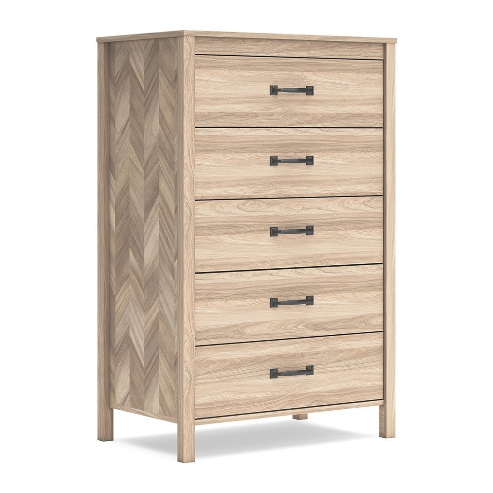 Ashley Bette Tall Dresser Chest | 5 Drawers | Light Oak Brown Finish | 60"