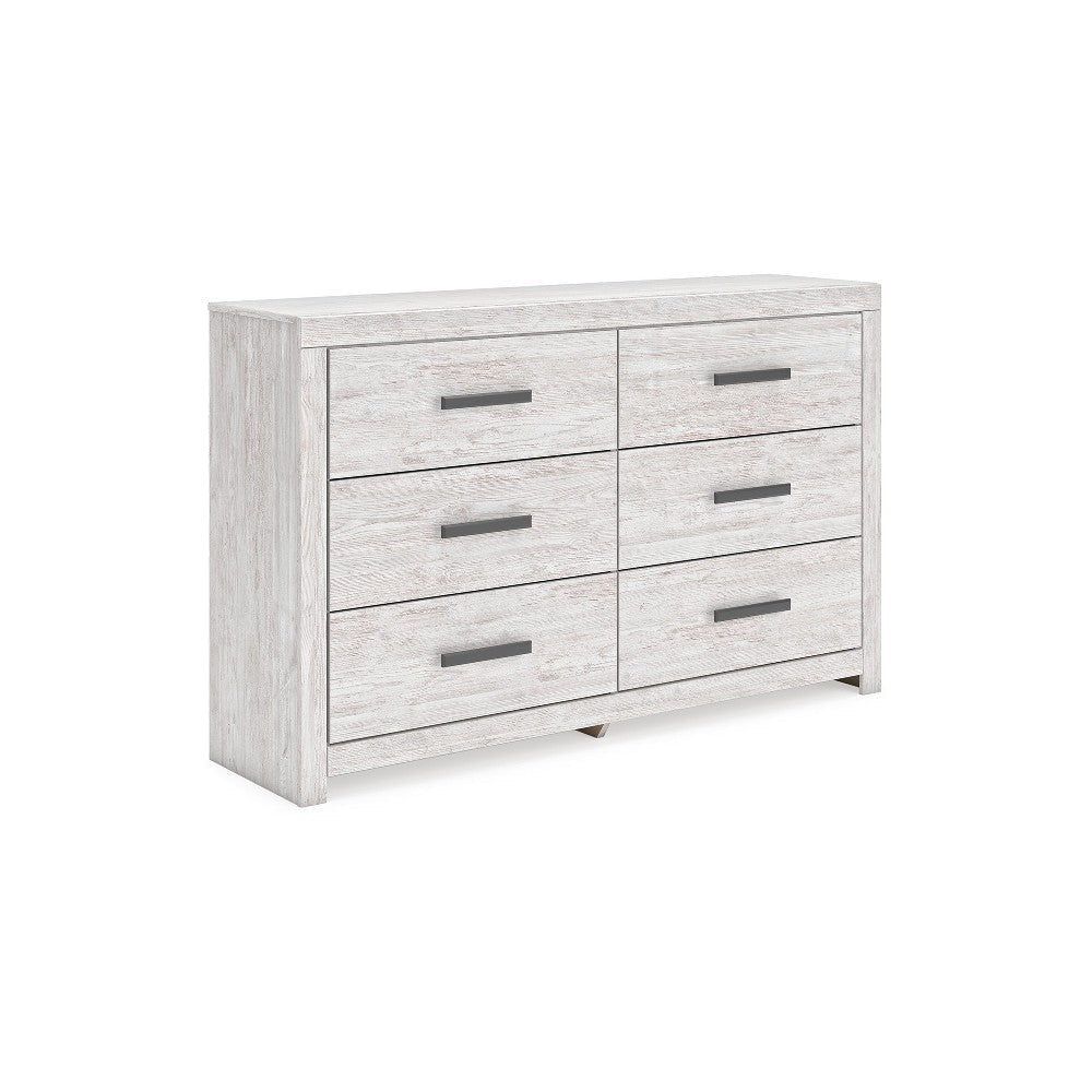 Ashley Cany Wide Dresser | 6 Drawers with Black Handles | Vintage Whitewash BM327960