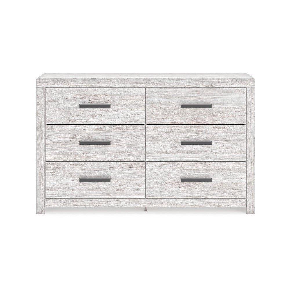 Ashley Cany Wide Dresser | 6 Drawers with Black Handles | Vintage Whitewash BM327960