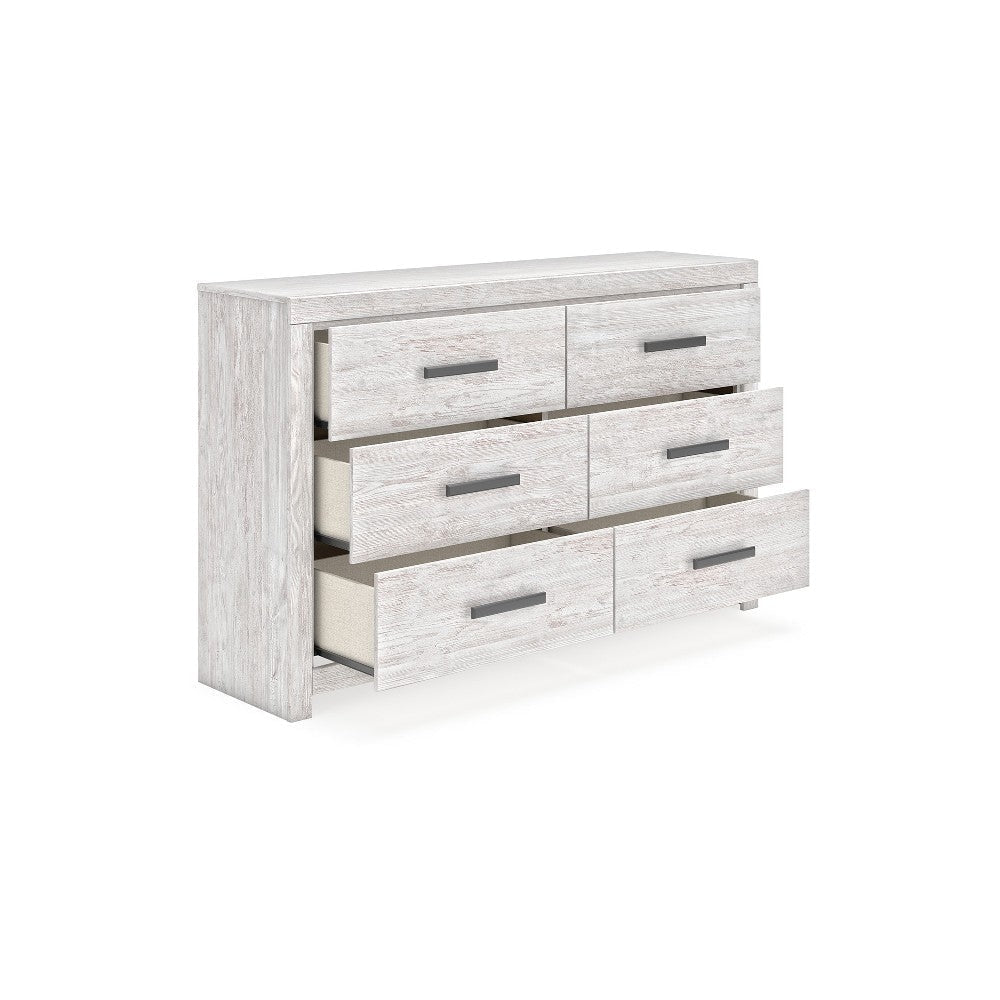 Ashley Cany Wide Dresser | 6 Drawers with Black Handles | Vintage Whitewash BM327960