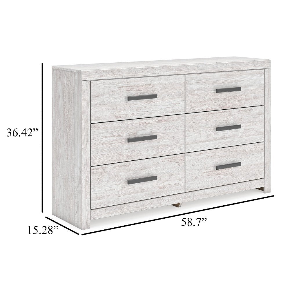 Ashley Cany Wide Dresser | 6 Drawers with Black Handles | Vintage Whitewash BM327960