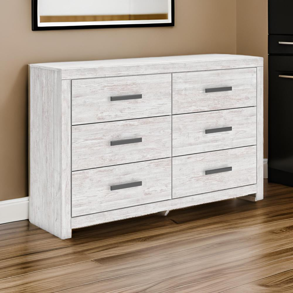 Ashley Cany Wide Dresser | 6 Drawers with Black Handles | Vintage Whitewash