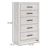 Ashley Cany Tall Dresser Chest | 5 Drawers Black Handles | Vintage Whitewash BM327961