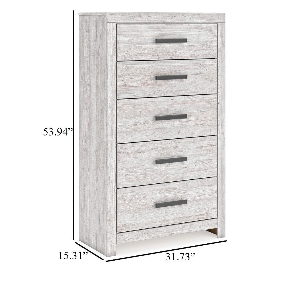 Ashley Cany Tall Dresser Chest | 5 Drawers Black Handles | Vintage Whitewash BM327961