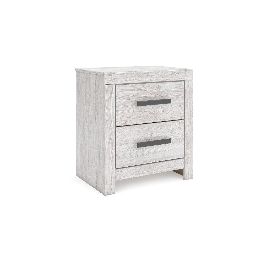 Ashley Cany Nightstand | 2 Drawers with Black Handles | Vintage Whitewash BM327962