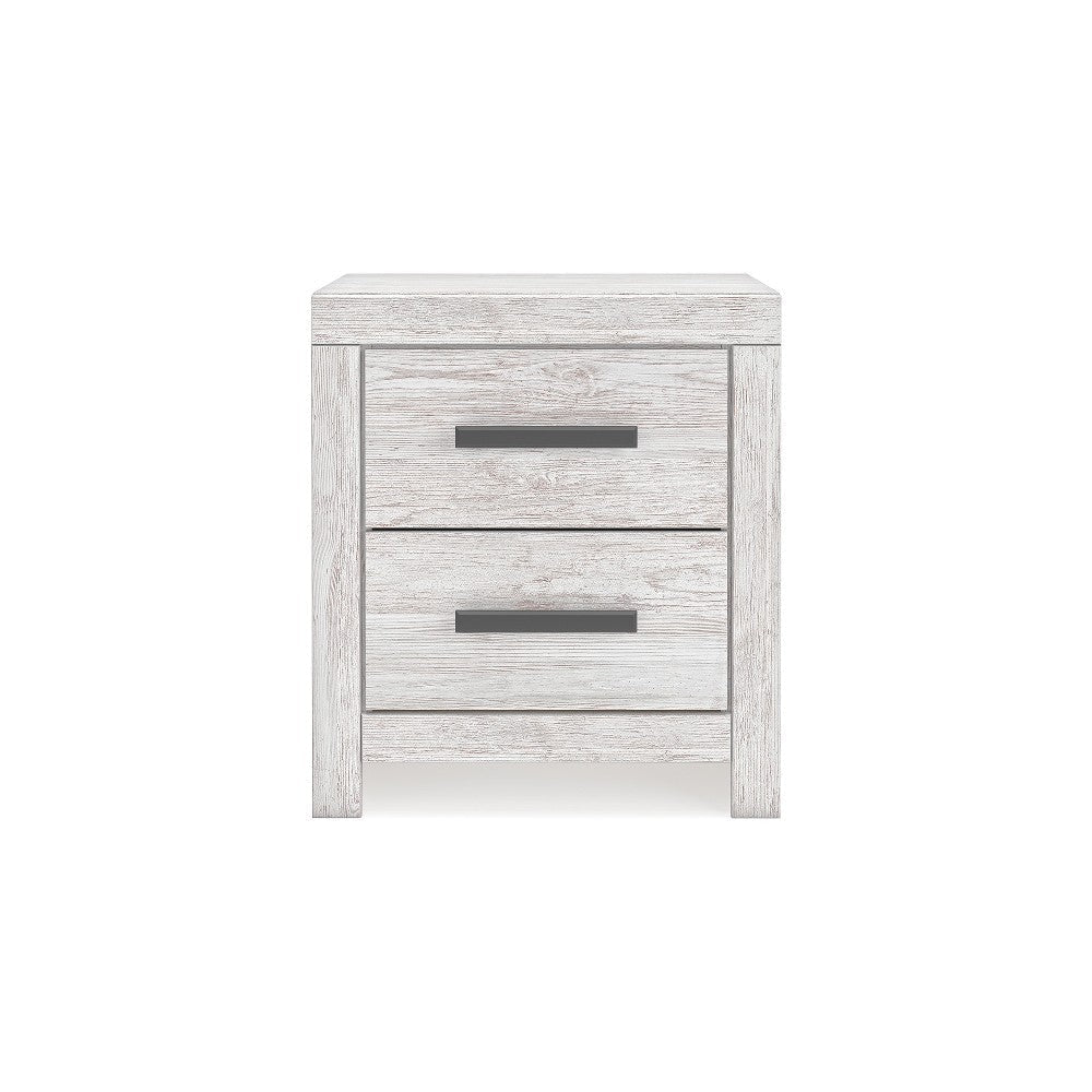 Ashley Cany Nightstand | 2 Drawers with Black Handles | Vintage Whitewash BM327962