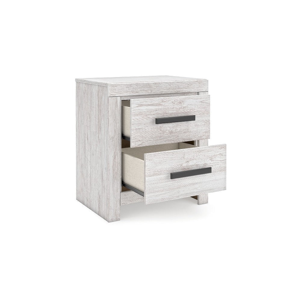 Ashley Cany Nightstand | 2 Drawers with Black Handles | Vintage Whitewash BM327962
