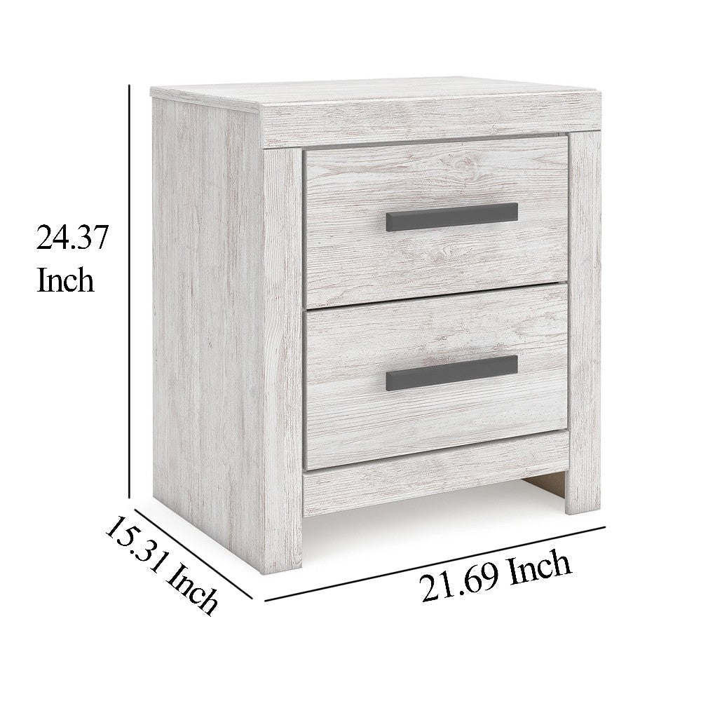 Ashley Cany Nightstand | 2 Drawers with Black Handles | Vintage Whitewash BM327962