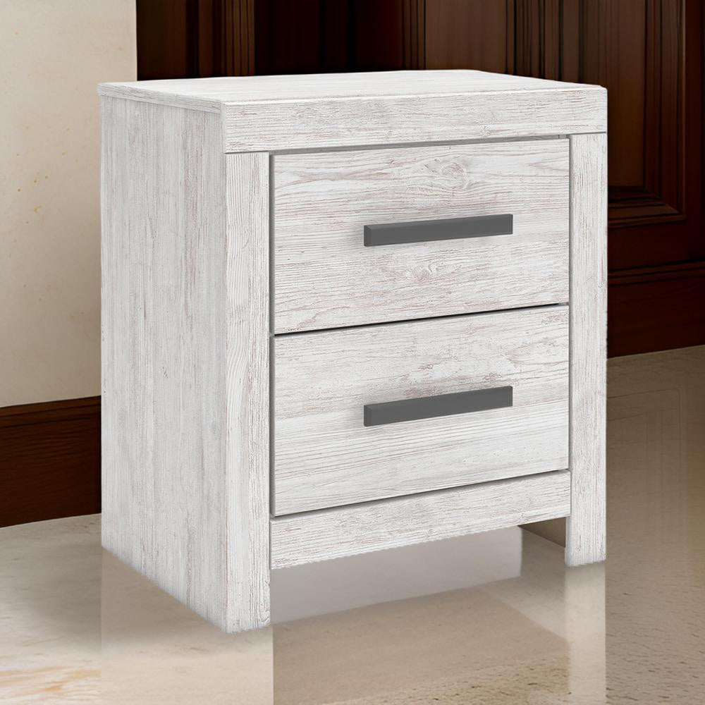Ashley Cany Nightstand | 2 Drawers with Black Handles | Vintage Whitewash