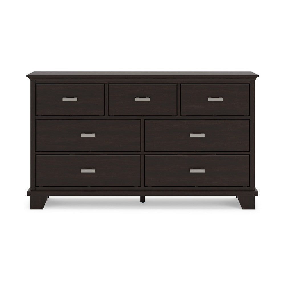 Ashley Teno Wide Dresser | 7 Drawer Nickel Handles | Dark Brown Solid Wood BM327963