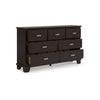 Ashley Teno Wide Dresser | 7 Drawer Nickel Handles | Dark Brown Solid Wood BM327963