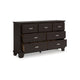 Ashley Teno Wide Dresser | 7 Drawer Nickel Handles | Dark Brown Solid Wood BM327963