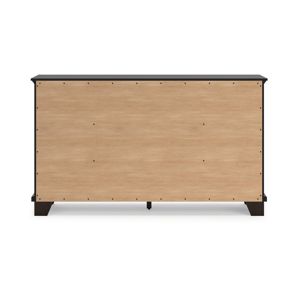 Ashley Teno Wide Dresser | 7 Drawer Nickel Handles | Dark Brown Solid Wood BM327963